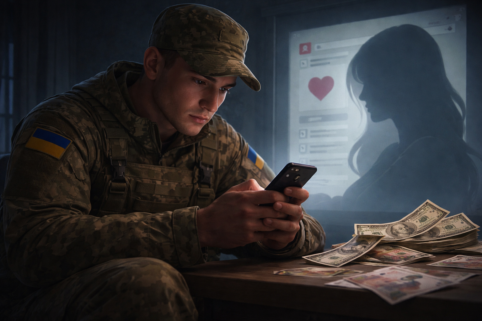 Український військовий за телефоном — символ шахрайства через онлайн-знайомства